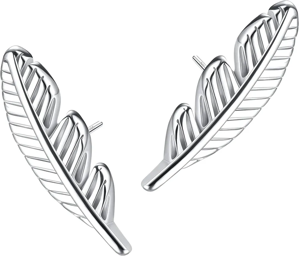 Sterling 925 Feather Stud Ohrring für Frauen kleine Mädchen / kleine Blatt Stud Ohrring hypoallergene Knorpel Ohrringe Piercing