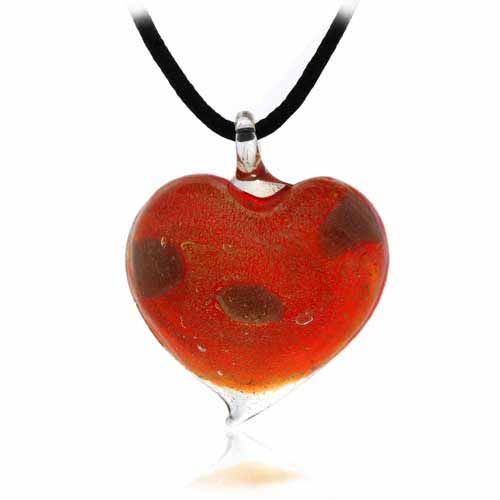 Murano Glas Rot Glitzer Herz Seiden Anhänger