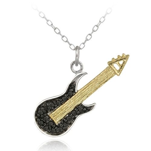 Sterling Silber Schwarz Diamant Akzent Gitarren Halskette