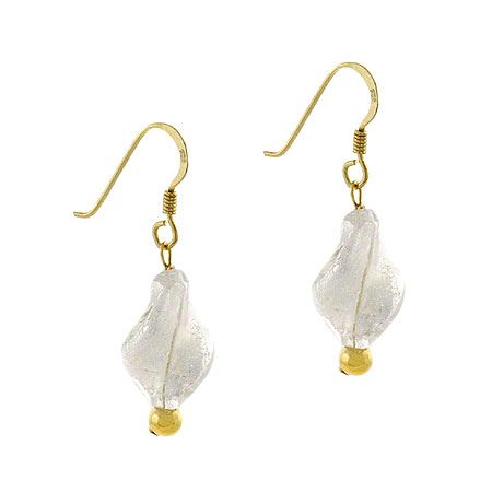 18 Karat Gold über Stelring Silber Weiß Twist Foil Glas Dangle Ohrringe