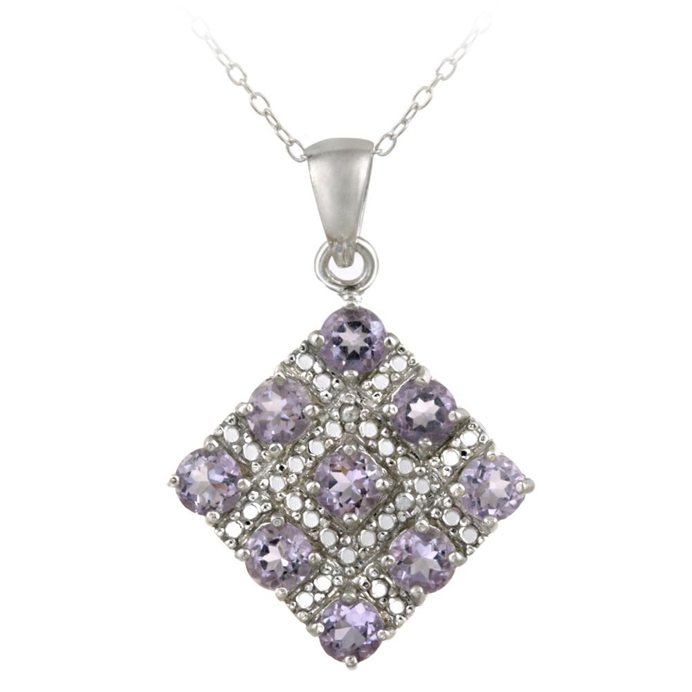 Sterling Silber Amethyst & Diamant Akzent Diamant Form Anhänger