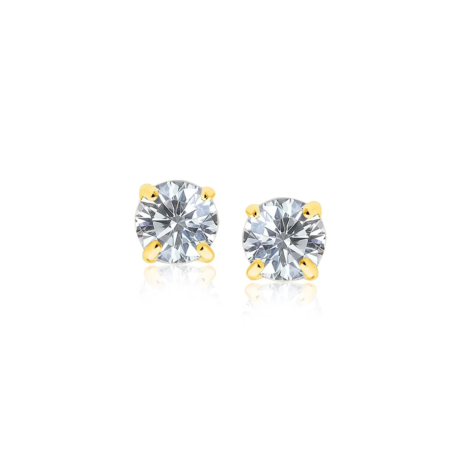 14 Karat Gelbgold Stud Ohrringe mit Weißfarben Facetted Cubic Zirkonia (5mm)