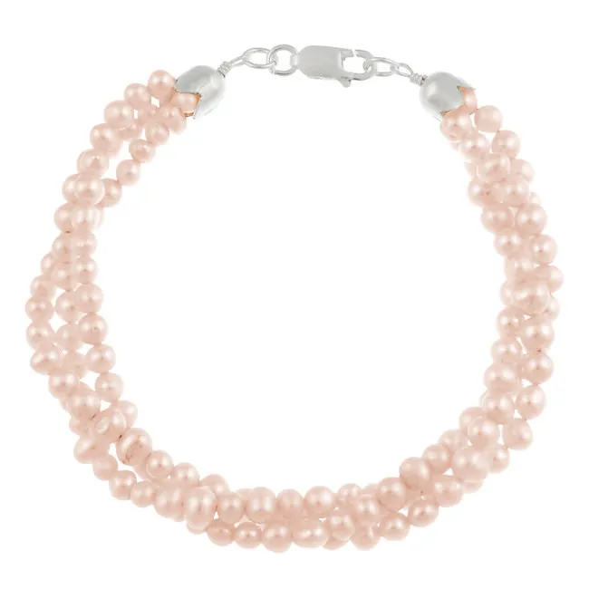 Sterling Silber Frischwasser Kultiviert Pink Pearl Drei Reihen Twisted Armband
