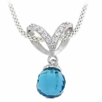 Sterling Silber Briolette Aquamarine CZ Ball Drop Anhänger