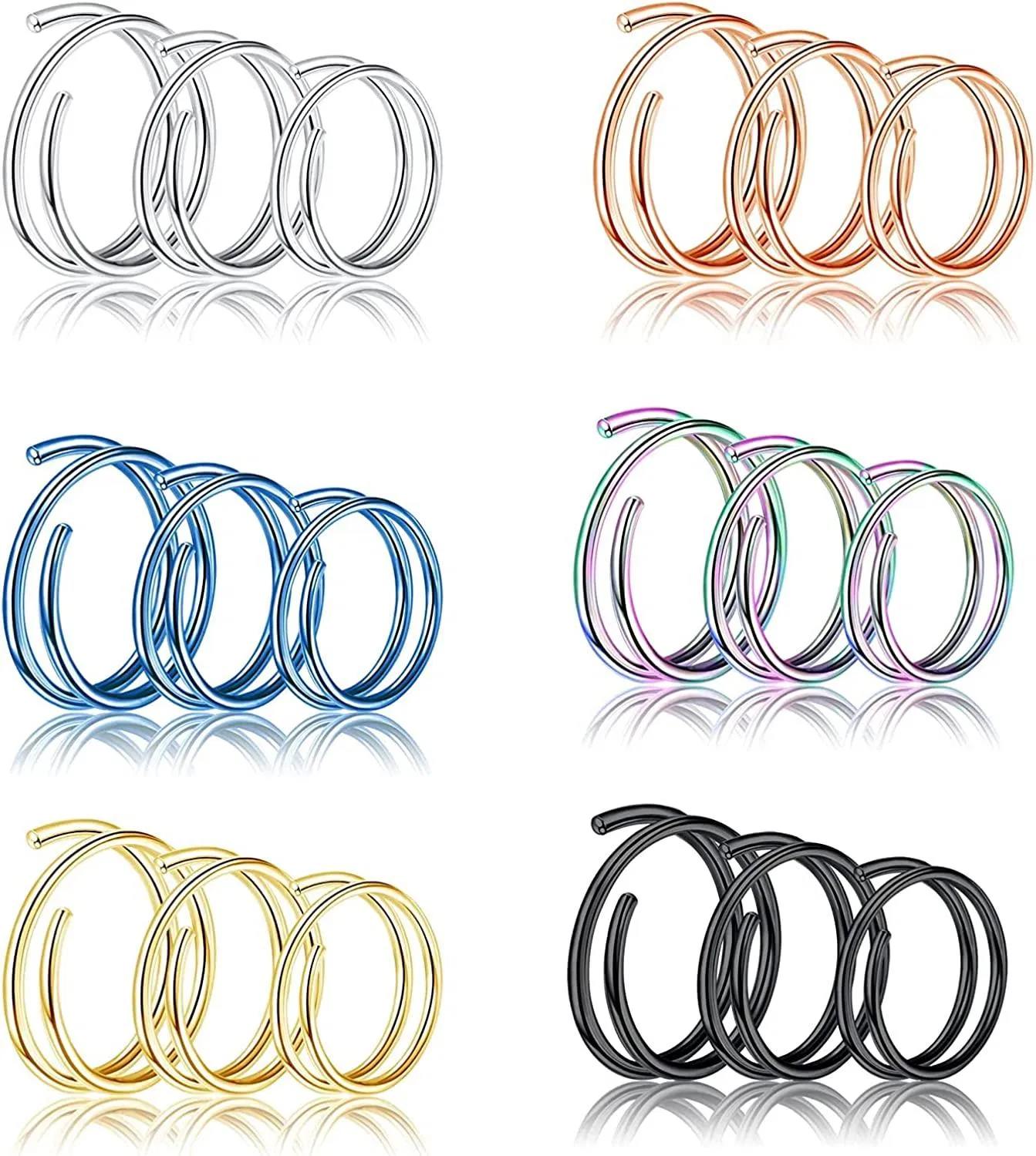 G23 Titanium Doppelnasenring für Single Piercing 20G Multi-Color Ohr Knorpel Lippen Septum Ringe Körper Piercing Doppel Hoop Nasenring Spiral Nasenring für Frauen 18Pcs