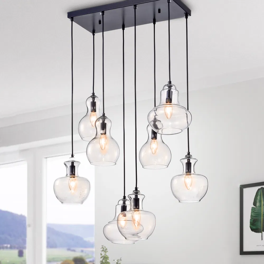 Warehouse Of Tiffany Beveen schwarzes Metall und Glas Gourde 8 - Licht-Hänger