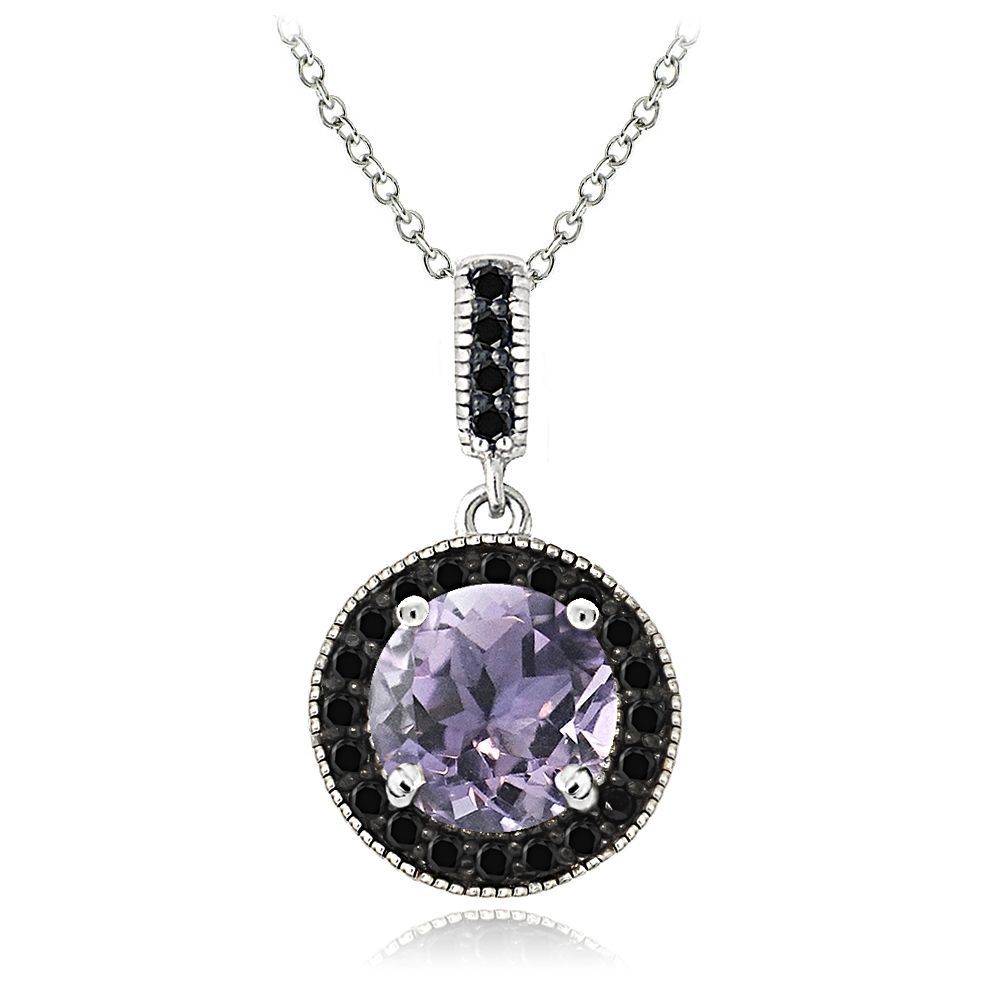 Sterling Silber 2,6 ct Amethyst & Schwarz Spinel Round Kette