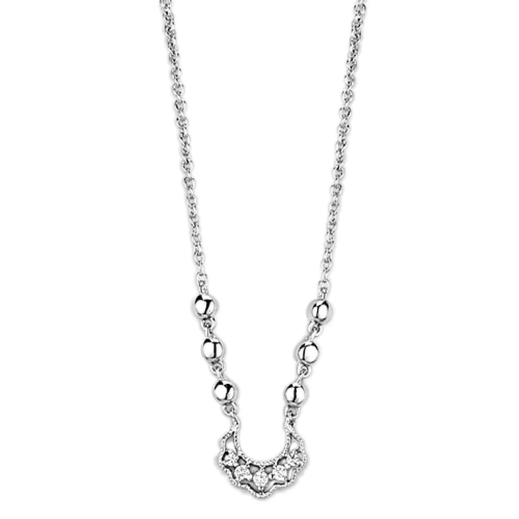 3W448 - Rhodium-Messing - Halskette mit AAA-Klasse CZ in Clear