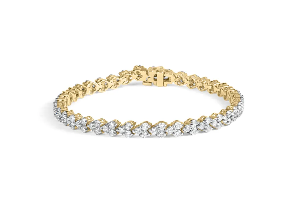 14 Karat Gelbgold 5.00 Cttw Diamant Drei Stein Link Tennis Armband (I-J Farbe, SI2 - I1 Klarheit) - 7 'Zoll