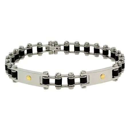 Echtes 18K Gold Gummi Edelstahl Link Schrauben Mens Armband