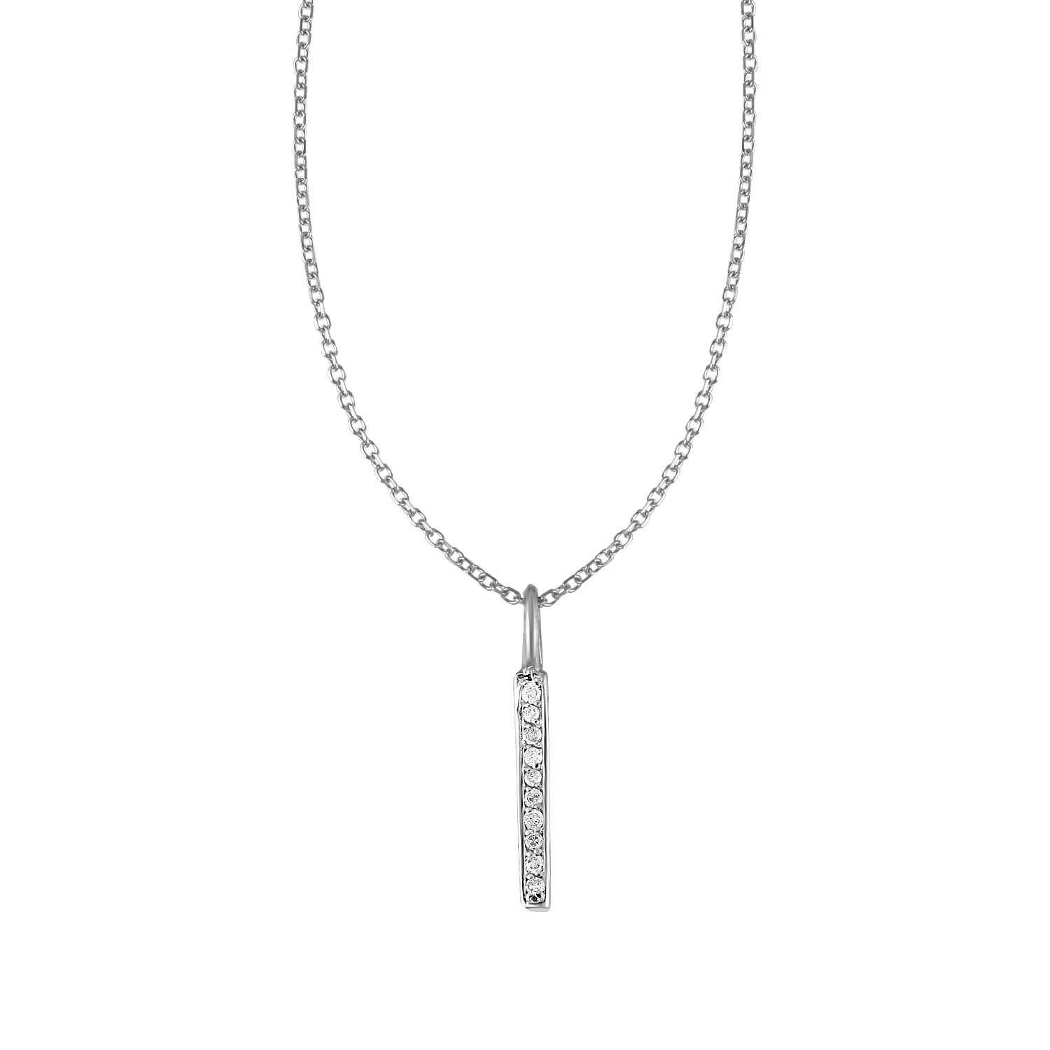 14 Karat Weißgold Bar Anhänger mit Diamanten