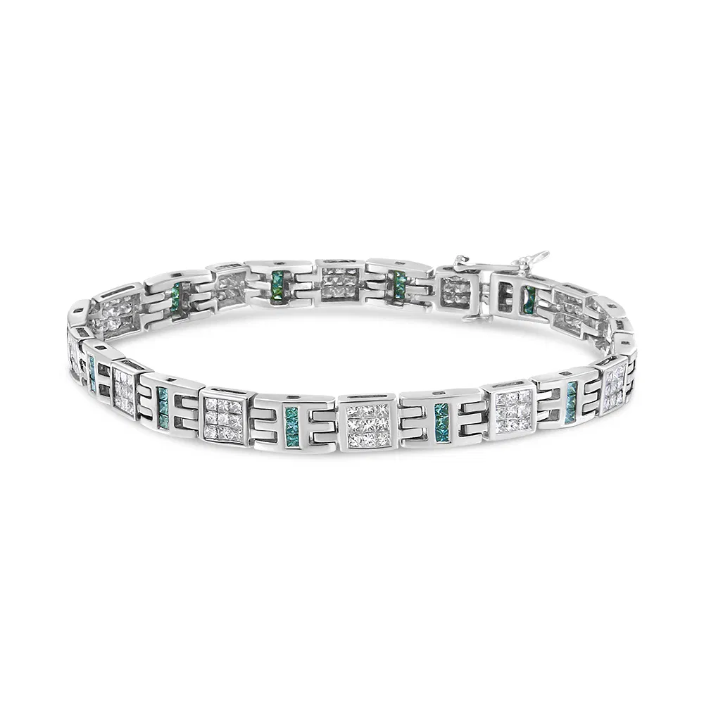 14K Weißgold Prinzessin-Cut weiß und blau Diamant Mode Armband (3.00 cttw, H-I Farbe, SI1 - SI2 Klarheit)