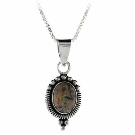 Sterling Silber Bali Perlen Leopard Haut Jasper Oval Anhänger