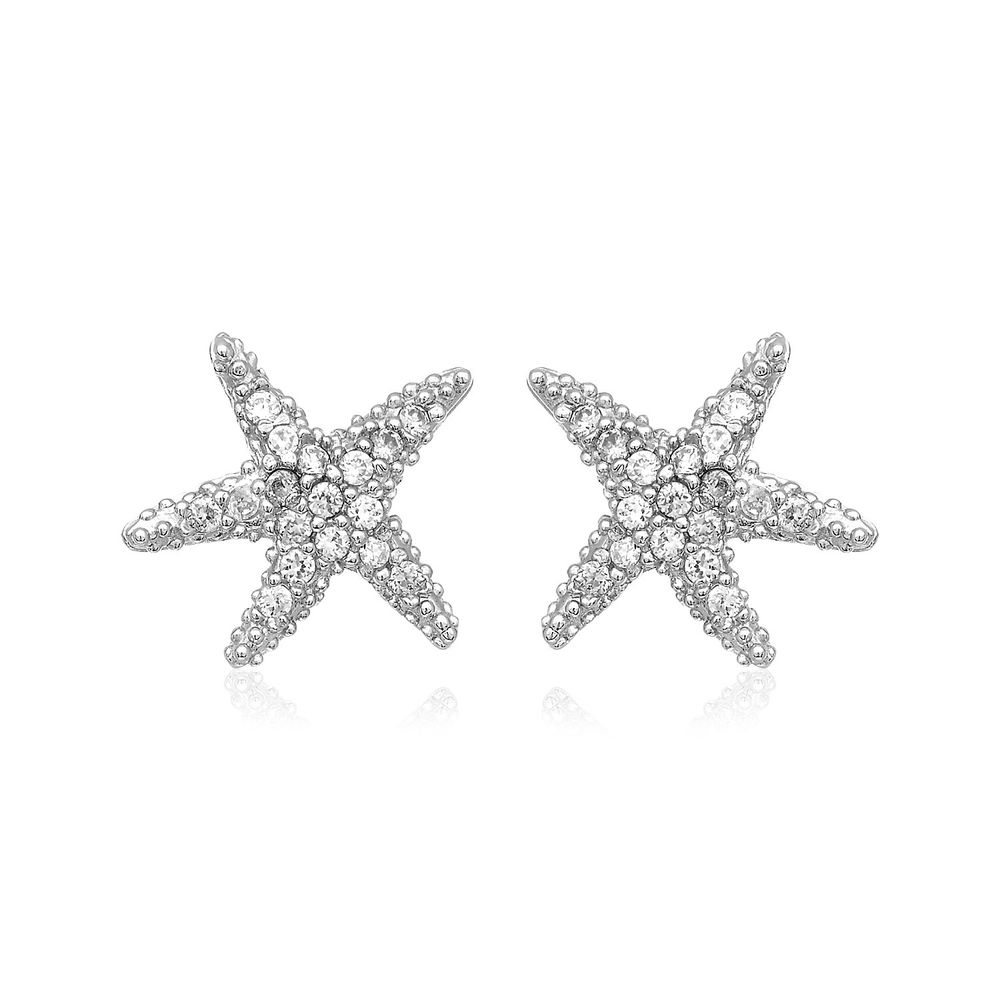 Sterling Silber Kleine Meeressterne Ohrringe mit Kubischen Zirkonien