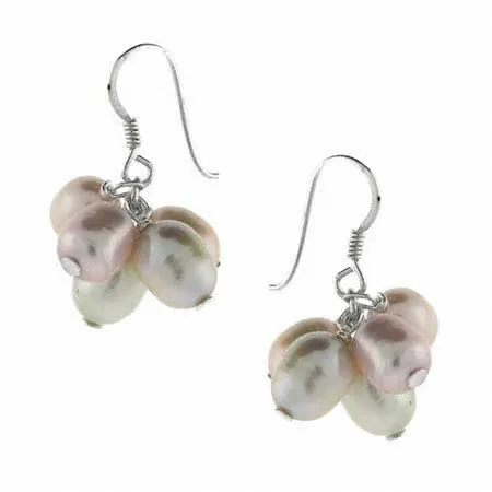 Sterling Silber Süßwasser-Kultiviert Multicolor Pearl Cluster Ohrringe