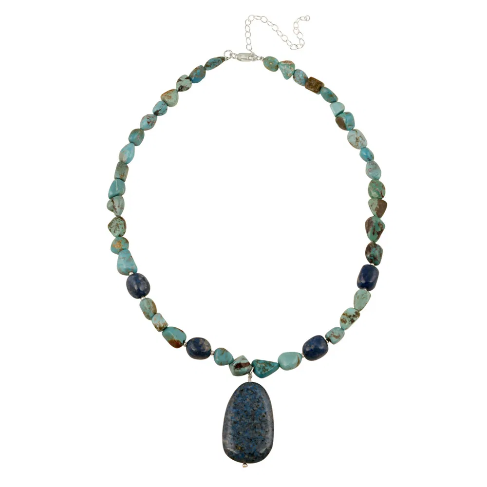 Denim Lapis & Created Türkis Halskette w/ Hangling Stone