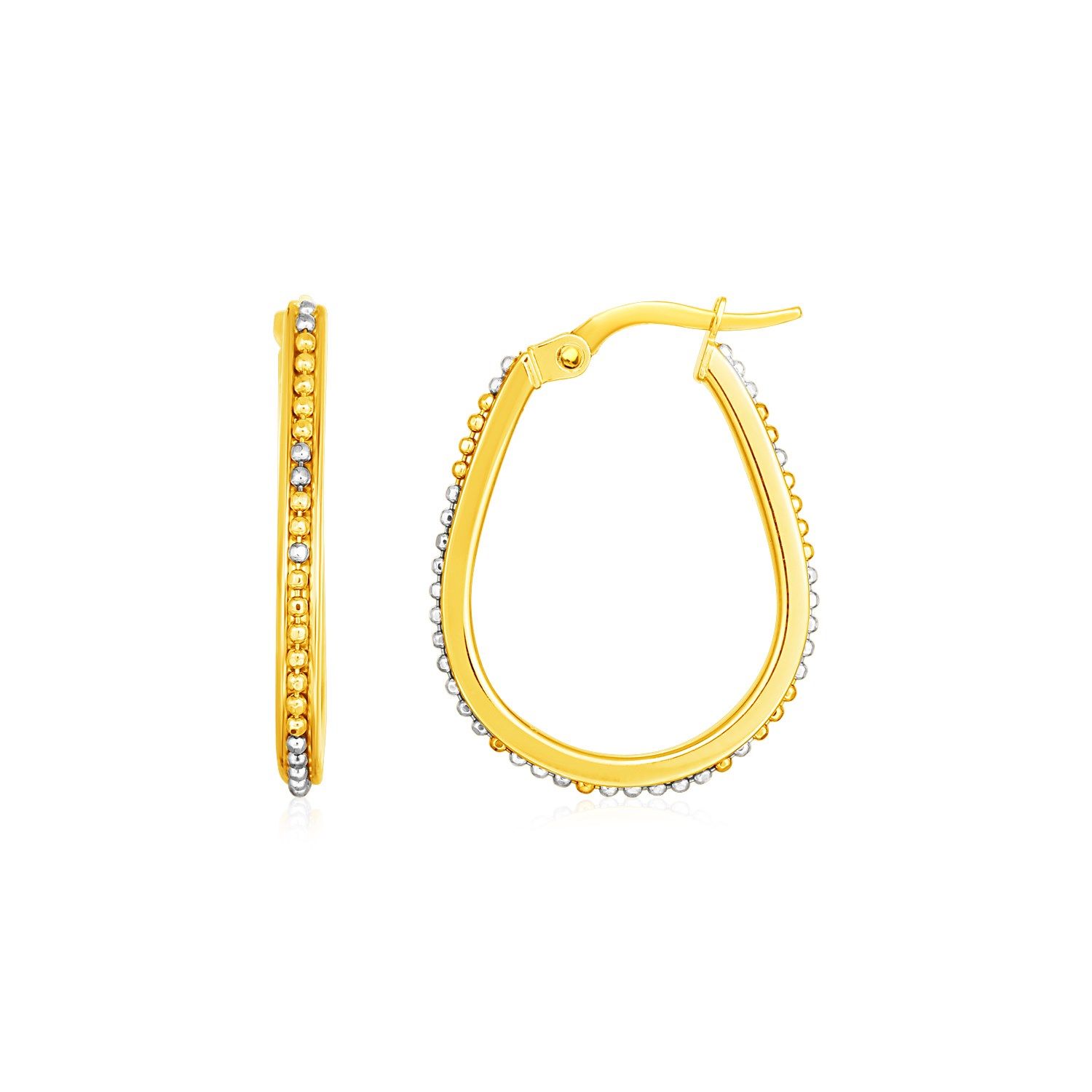 14K Zwei-Ton Gold Oval Hoop Ohrringe mit Perlen Textur