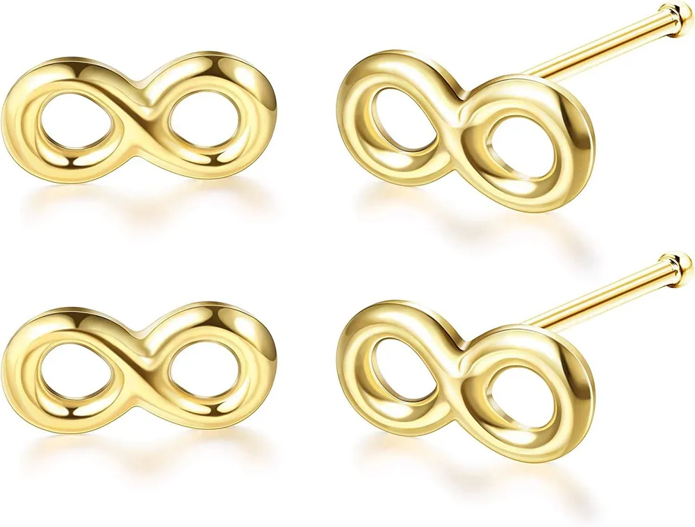 14K Gold Plated Infinity Nose Rings Studs für Frauen Männer 925 Sterling Silber Nasen Ringe Set 2 Paare 22G Nasen Piercing Schmuck