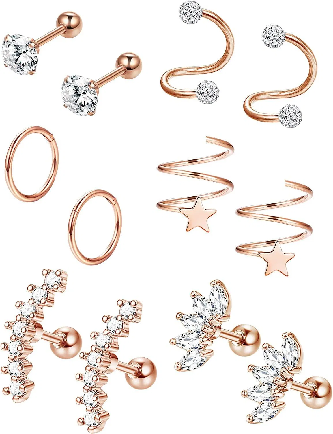 6 Paare Edelstahl Knorpel Piercing Ohrringe Set für Frauen Helix Tragus Stud Ohr Piercing Schmuck