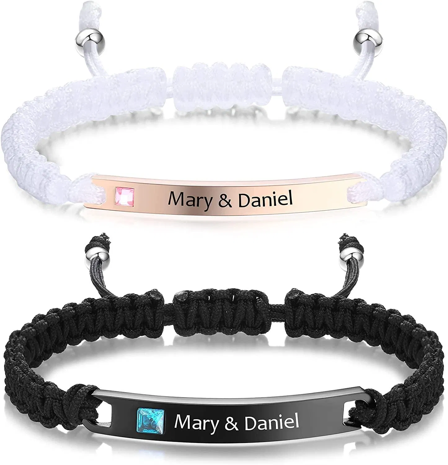 Personalisierte ID Paare Armbänder Custom Nameplated Gravured ID Matching Paare Armbänder Personalisierte handgefertigte geflochten Seil Armbänder für Männer Frauen