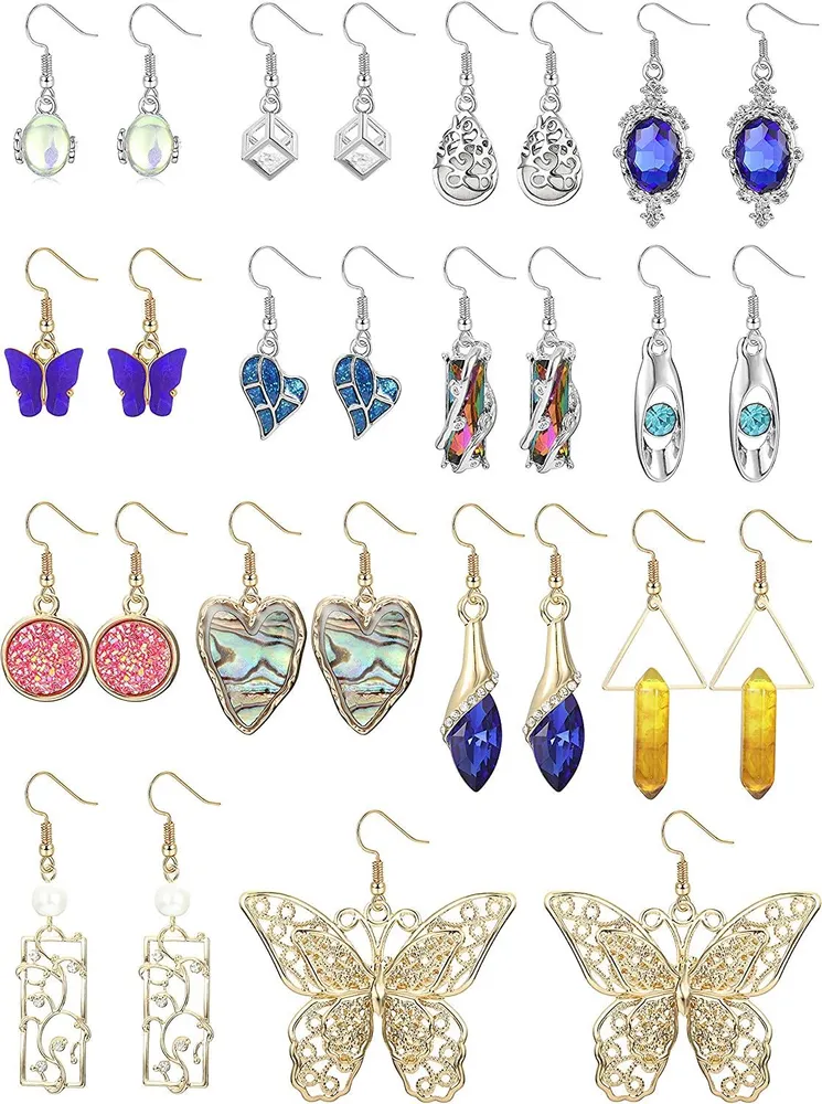 14paars Dangle Ohrringe Teardrop Crystal Ohrringe für Frauen Butterfly CZ Dainty Cute Geometrie Opal Statement Ohrringe