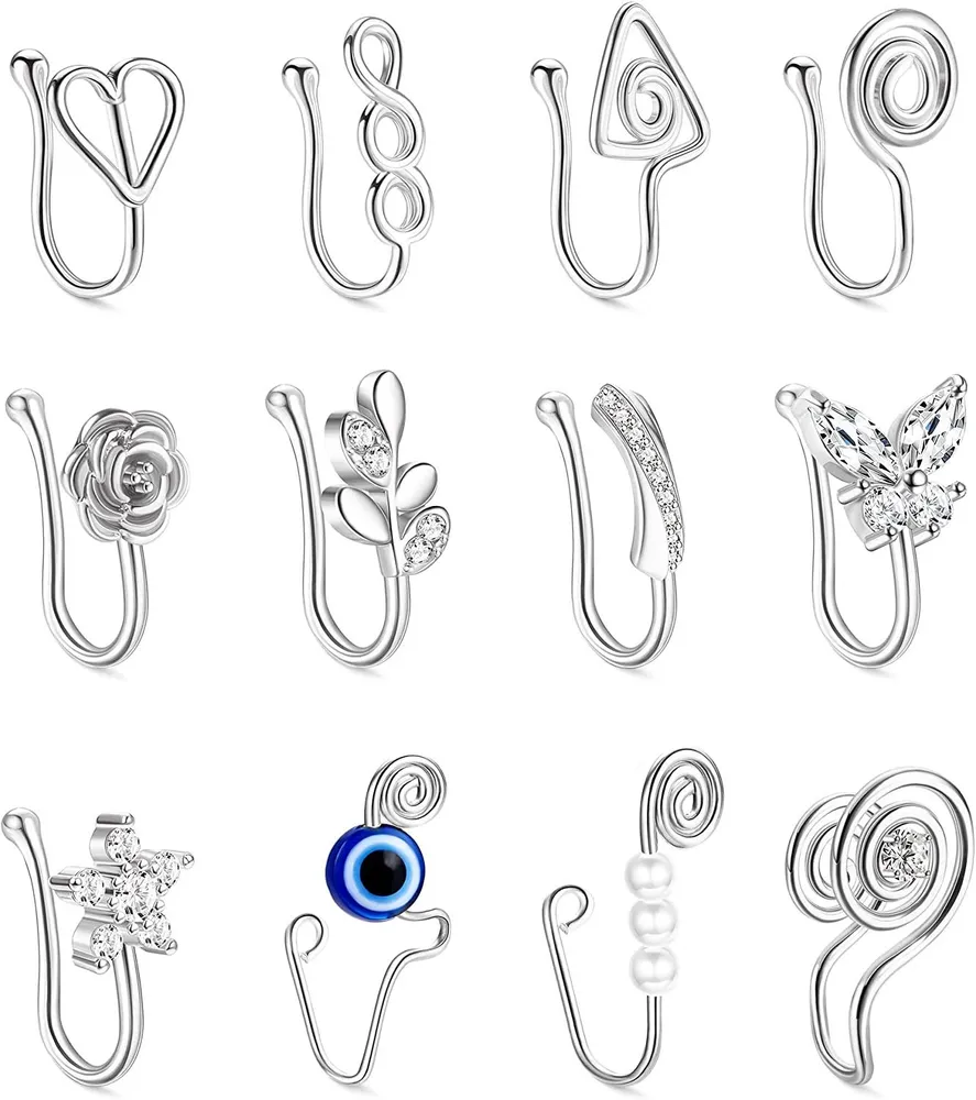 12 Stück Afrikanische Nasenmanschette Nicht-Piercing Gold Fake Nasenring für Frauen Evil Eye CZ Hoop Rings Clip auf Faux Nasenmanschette