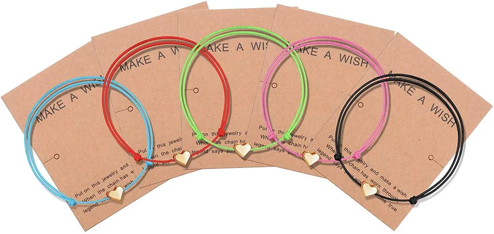 Freundschaft Armband Set von 5 Sonnenblumen Kreuz Stern Herz Kompass Armbänder einstellbares Armband Handgemachte einfache süße Armbänder BFF beste Freundin Frauen Mädchen Schmuck Geschenk mit Make A Wish Card