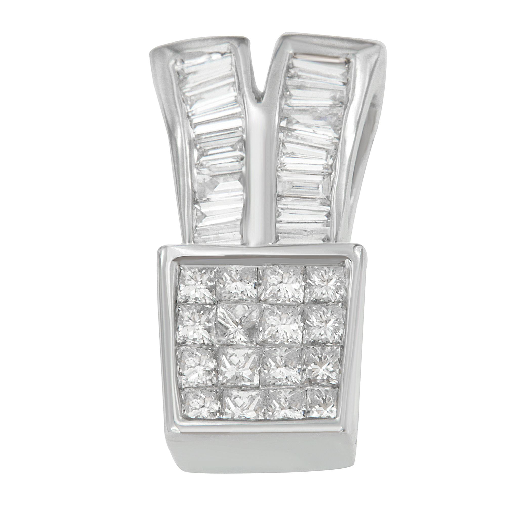 14 Karat Weißgold 1 1 / 3 cttw Prinzessin und Baguette Schneiden Diamanten funkelnde Formen Anhänger Halskette (H-I, SI1 - SI2)