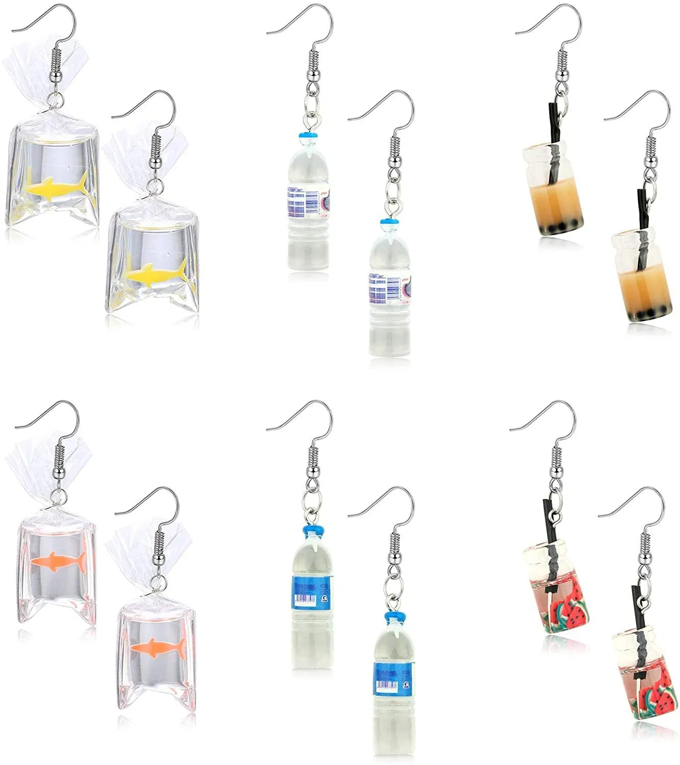 6 Paare lustige Acryl Goldfisch Wasserflasche süße Perlen Milch Tee Anhänger Dangle Candy Cherry Hook Ohrringe für Mädchen Frauen