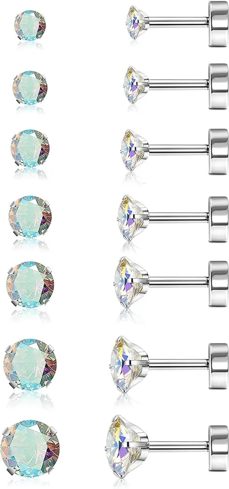 Tiny Edelstahl Cubic Zirkonia Ohr Stud Tragus Stud Ohrringe Set für Frauen Männer Flat Back Screw Back 20G Ohr Piercing Set