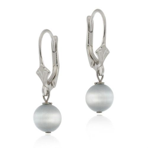 Sterling Silber Ohrringe Gray Cats Eye LeverBack Lever Back Bead Ohrringe