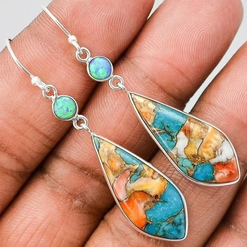Silber beschichtete natürliche Türkis natürliche Edelsteine Ohrringe Hochzeit Verlobung Braut Schmuck