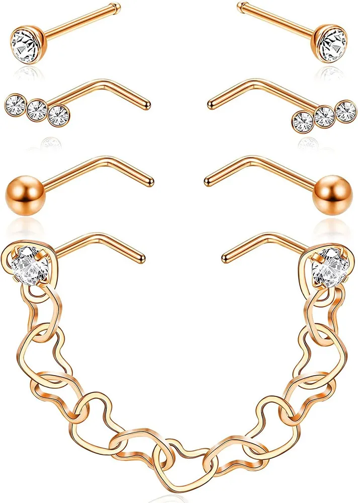 Nasenstabel Nasenkette für Frauen Nasenloch Piercing Kette 316L Edelstahl Nasenringe L-geformte Nasenkette Nasen Piercing Kette Nasenloch Piercing Schmuck