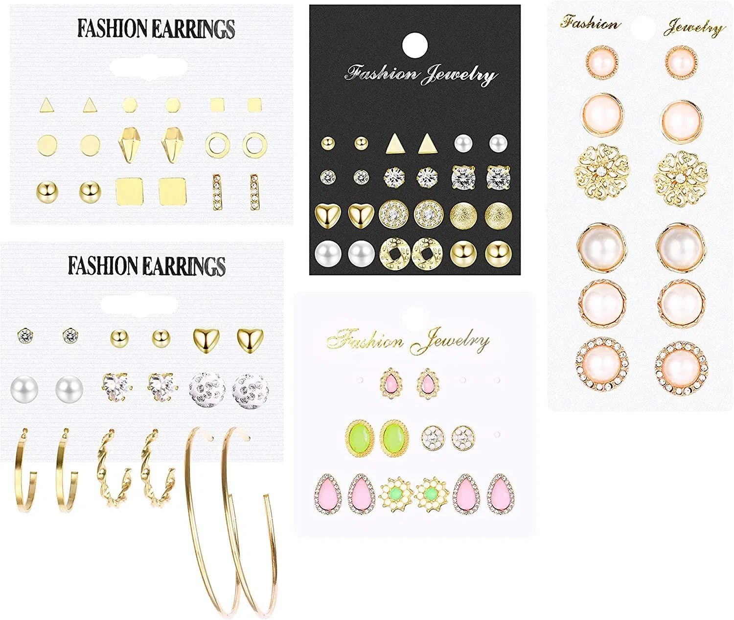 42 Paare Stud Ohrringe Set für Frauen Teen Girls Ball Herz Quadrat Faux Perle Blume Oval Round Hexagon Dreieck Stud Hoop Ohrringe Set