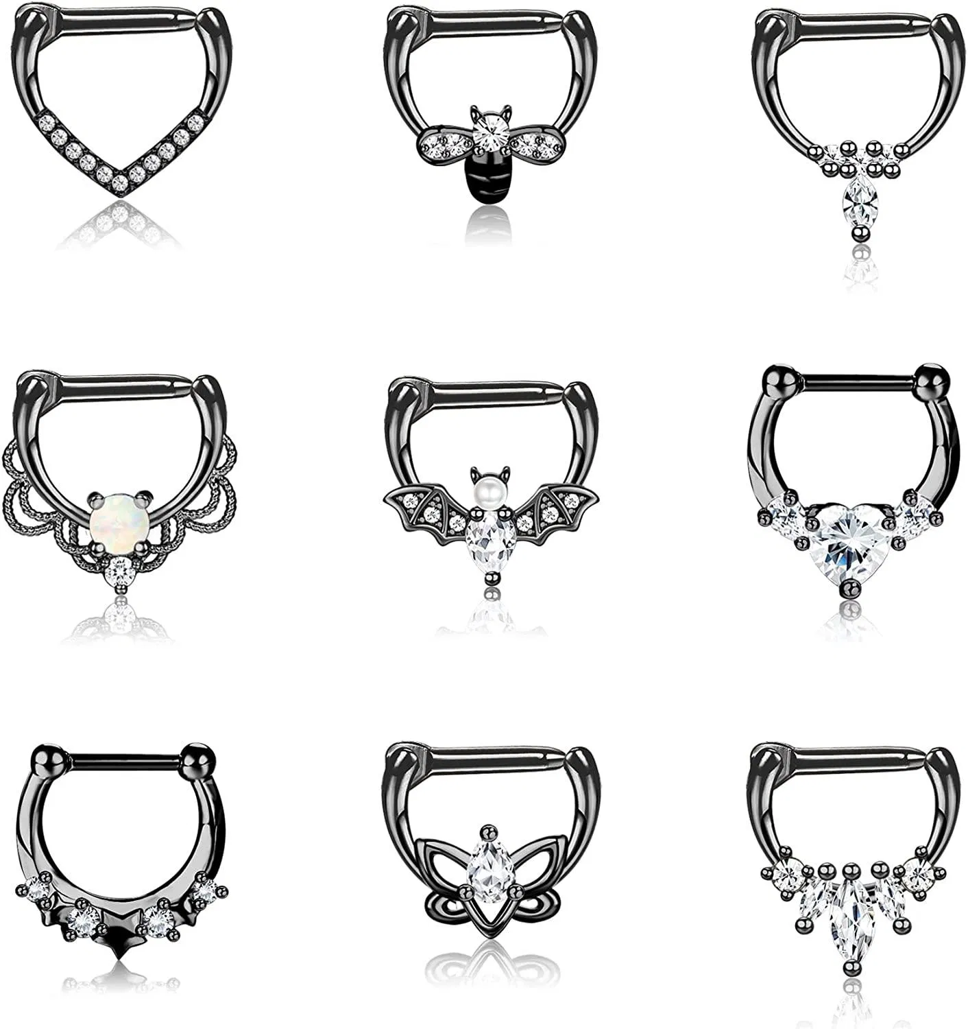 9 Stück 16g Septum Ringe Edelstahl Knorpel Tragus Helix Daith Ohrringe Opal CZ Bienenbat Hingeed Septum Clicker Daith Piercing Jewelry