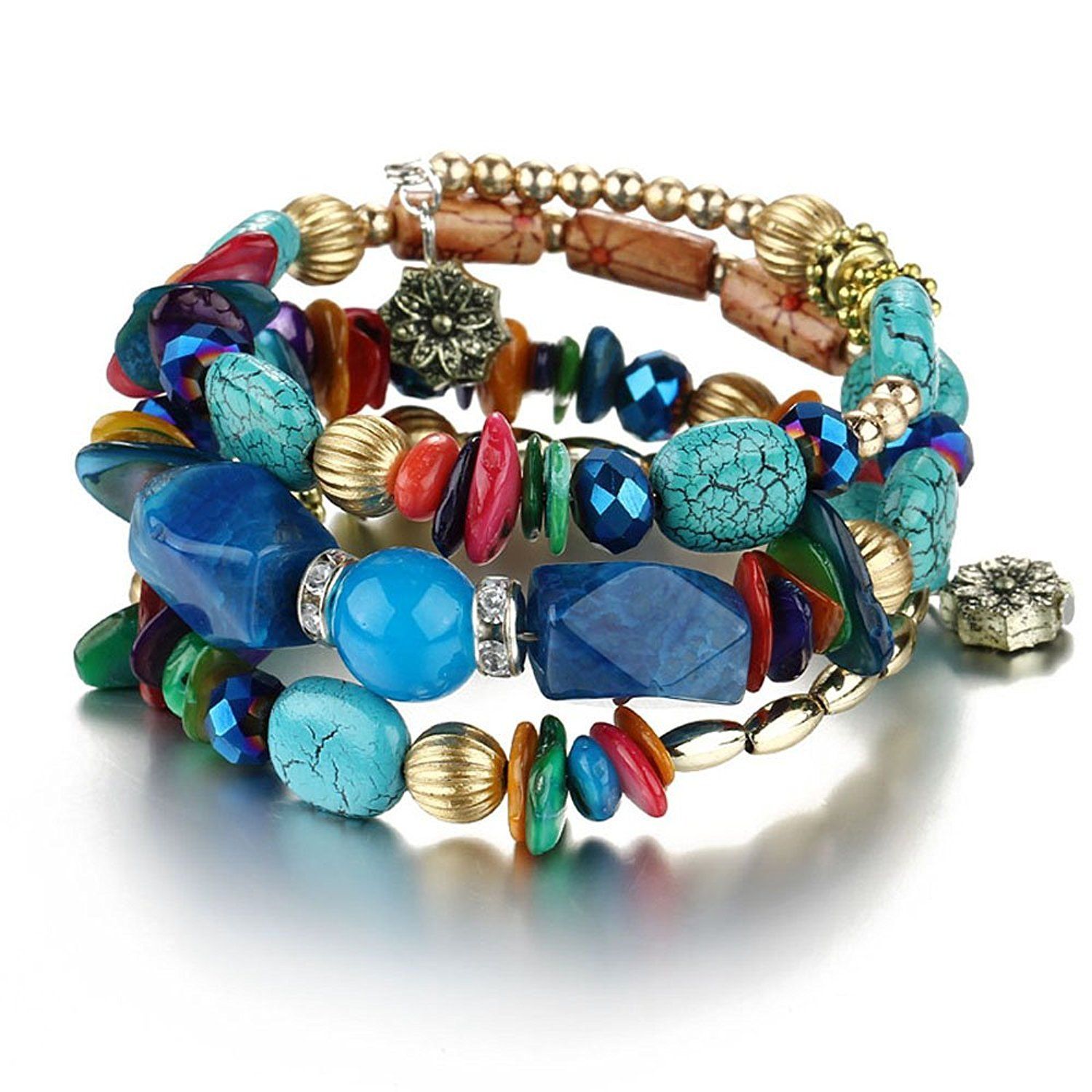 Frauen Boho Multilayer Unregelmäßige Kristallperlen Charme Armbänder Vintage Jade Stein Armbänder Yoga Armbänder Ethnischer Schmuck