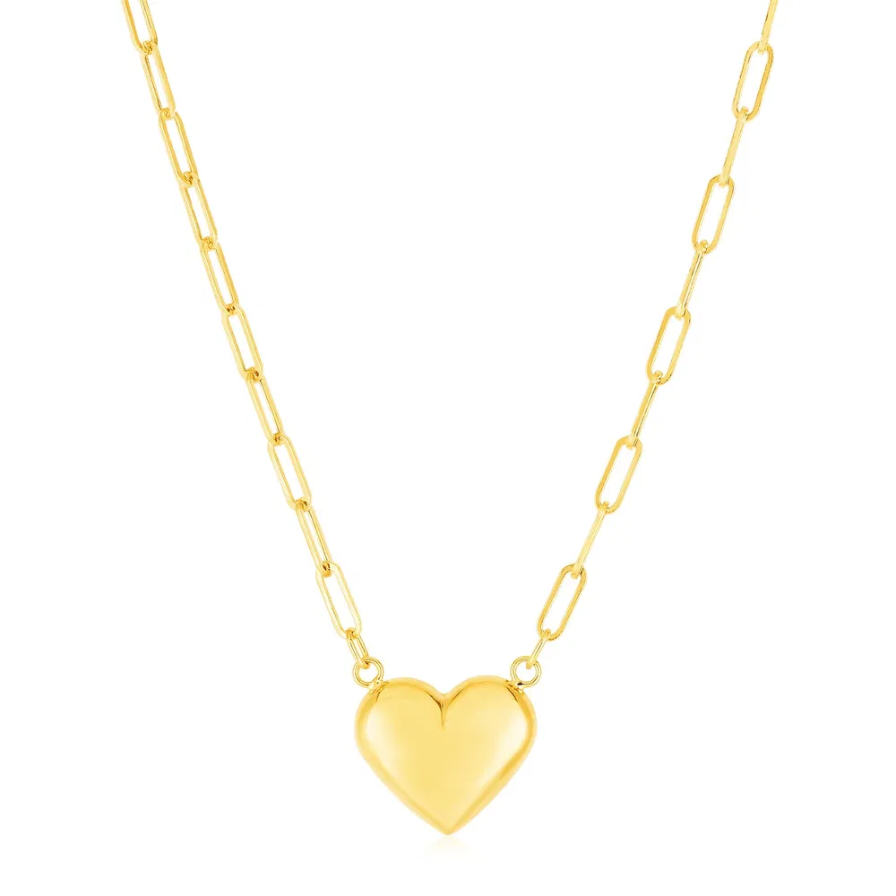 14 Karat Gelbgold Paperclip Ketten Halskette mit Puffed Heart