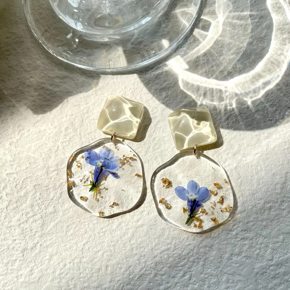 Blau Romantik Retro Tropfen Trockene Blumen Ohrringe