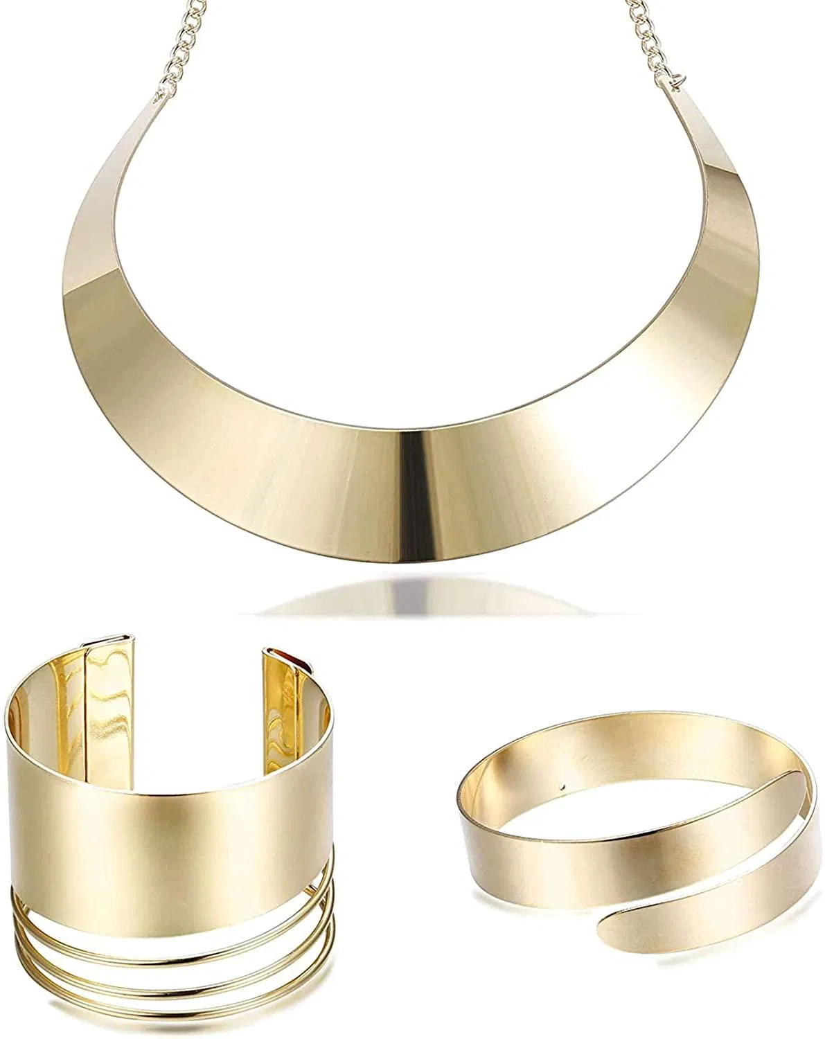 Statement Choker Halskette Öffnen Oberarmband und Manschetten Armbänder Set für Frauen Mädchen Gold-Tone Armband Frauen Schmuck Set Adjustable