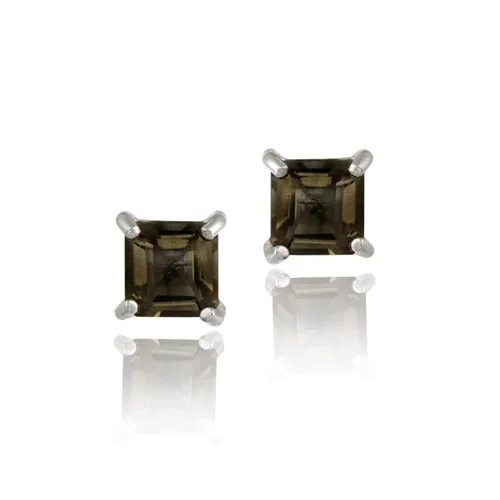 Sterling Silber 1,10ct. Smokey Quarz 5mm Square Stud Ohrringe