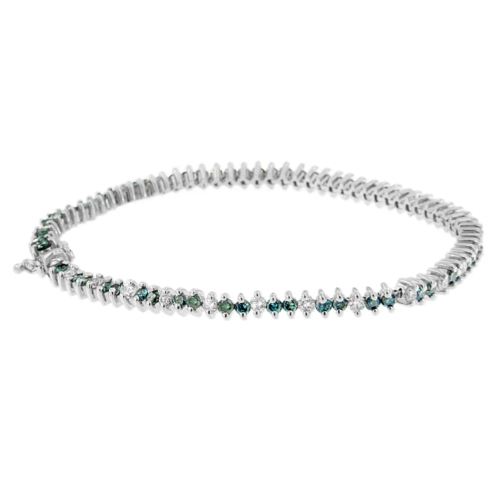 14 Karat Weißgold Round-Cut Weiß und Blau Diamant Mode Armband (3,70 cttw, H-I Farbe, SI1 - SI2 Klarheit)