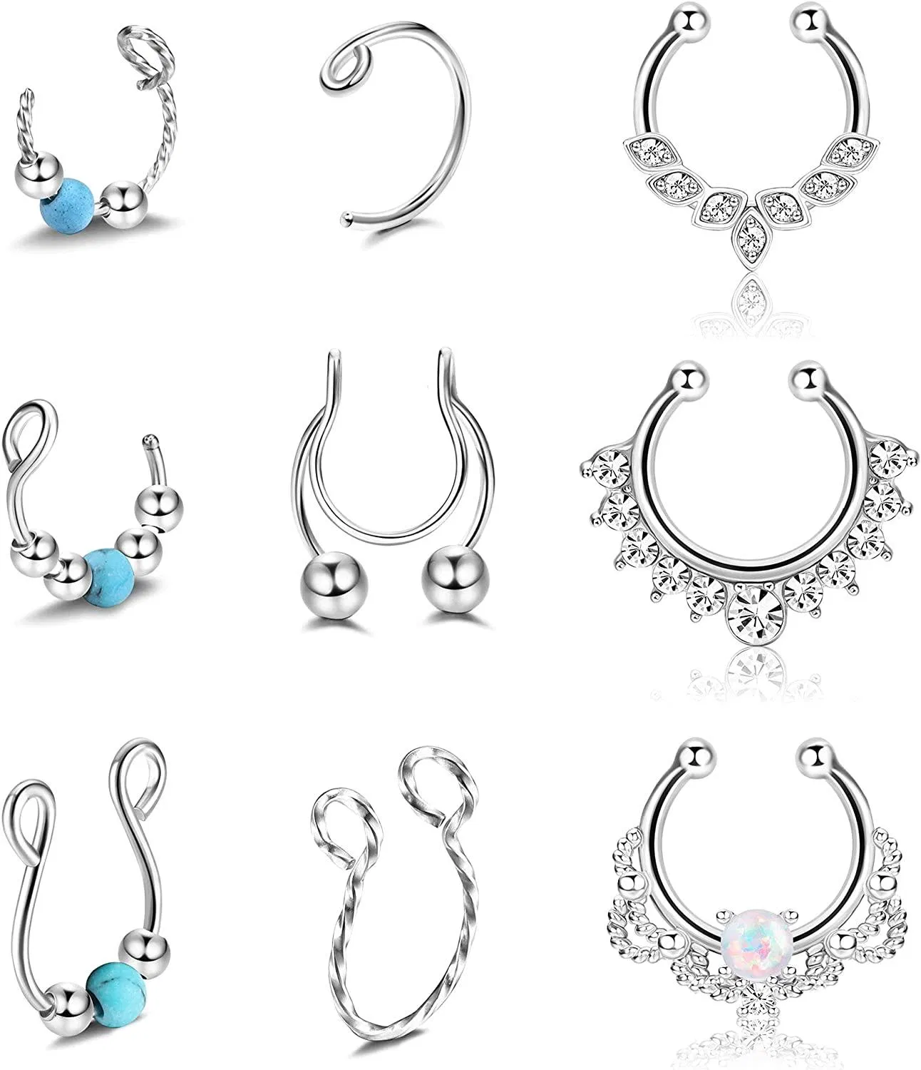 Fake Septum Fake Nose Rings Hoop Edelstahl Faux Nose Septum Ring Non-Piercing Clip auf Nase Hoop Ringe Körper Piercing Schmuck