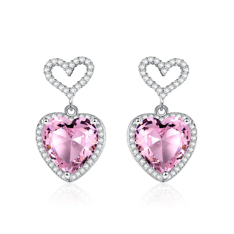 2023 Neues Licht Luxus Premium Gefühl Pink Crystal Herz Ohrringe für Frauen Mädchen Nische Design Ohrringe Geburtstag Schmuck Geschenk
