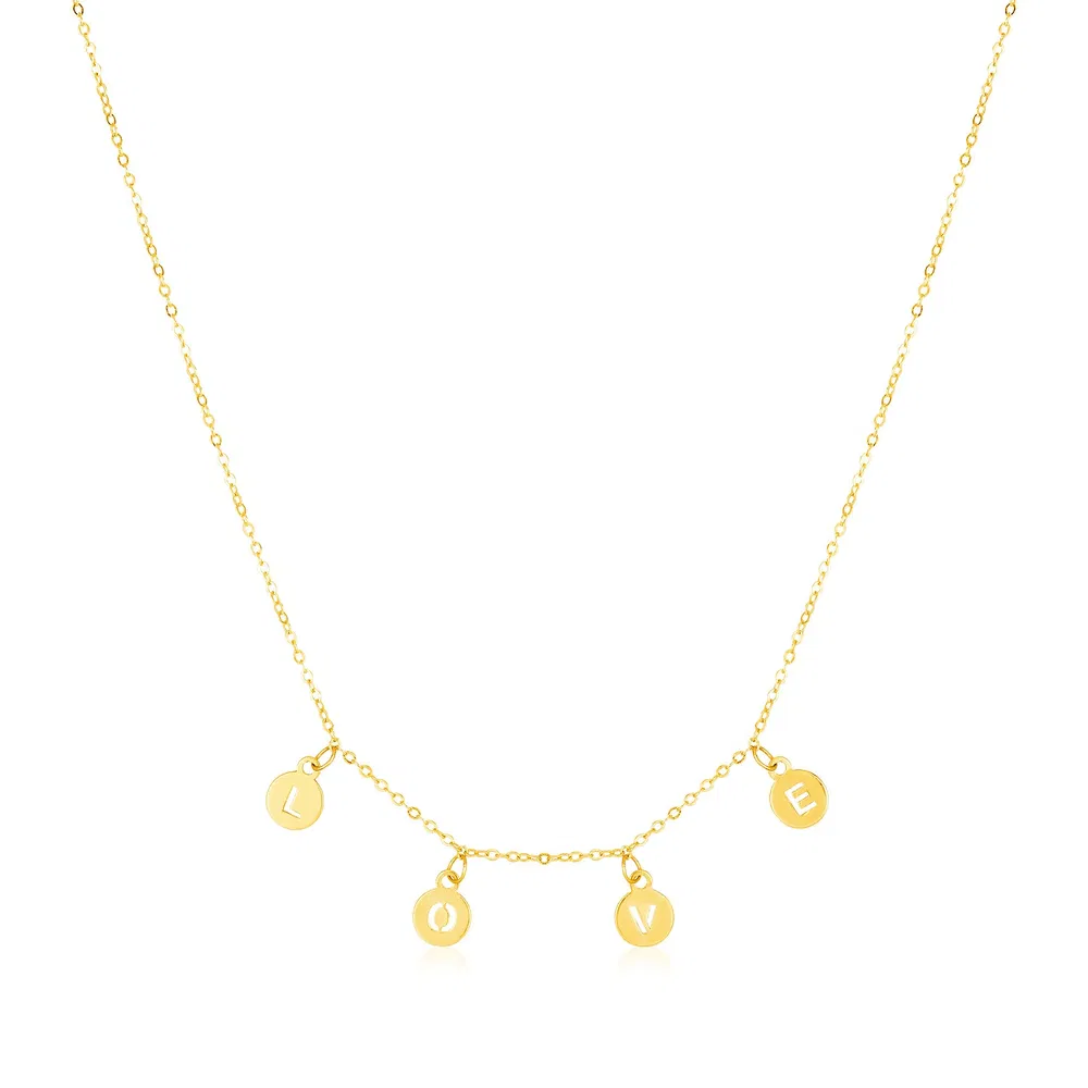 14 Karat Gelbgold Liebeskette mit Circle Drops