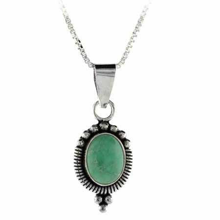 Sterling Silber Variscite Bali Perlen Oval Anhänger