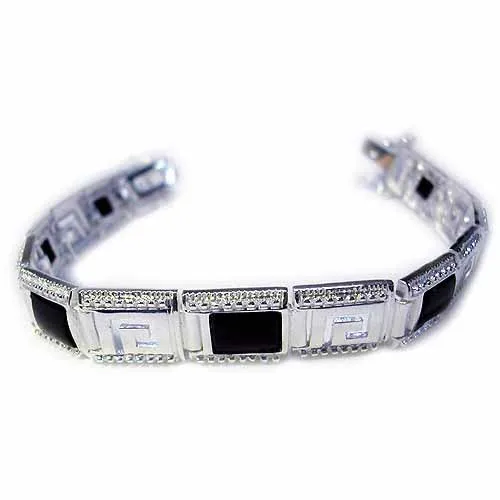 Sterling Silber griechisches Schlüsselarmband mit echtem Onyx