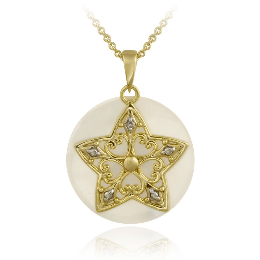 18 Karat Gold über Sterling Silber Diamant Akzent Mutter der Perle & Star Charm Halskette