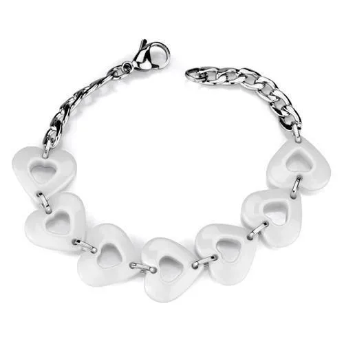 3W1006 - Hochpoliertes (ohne Beschichtung) Edelstahl-Armband mit Keramik in Weiß