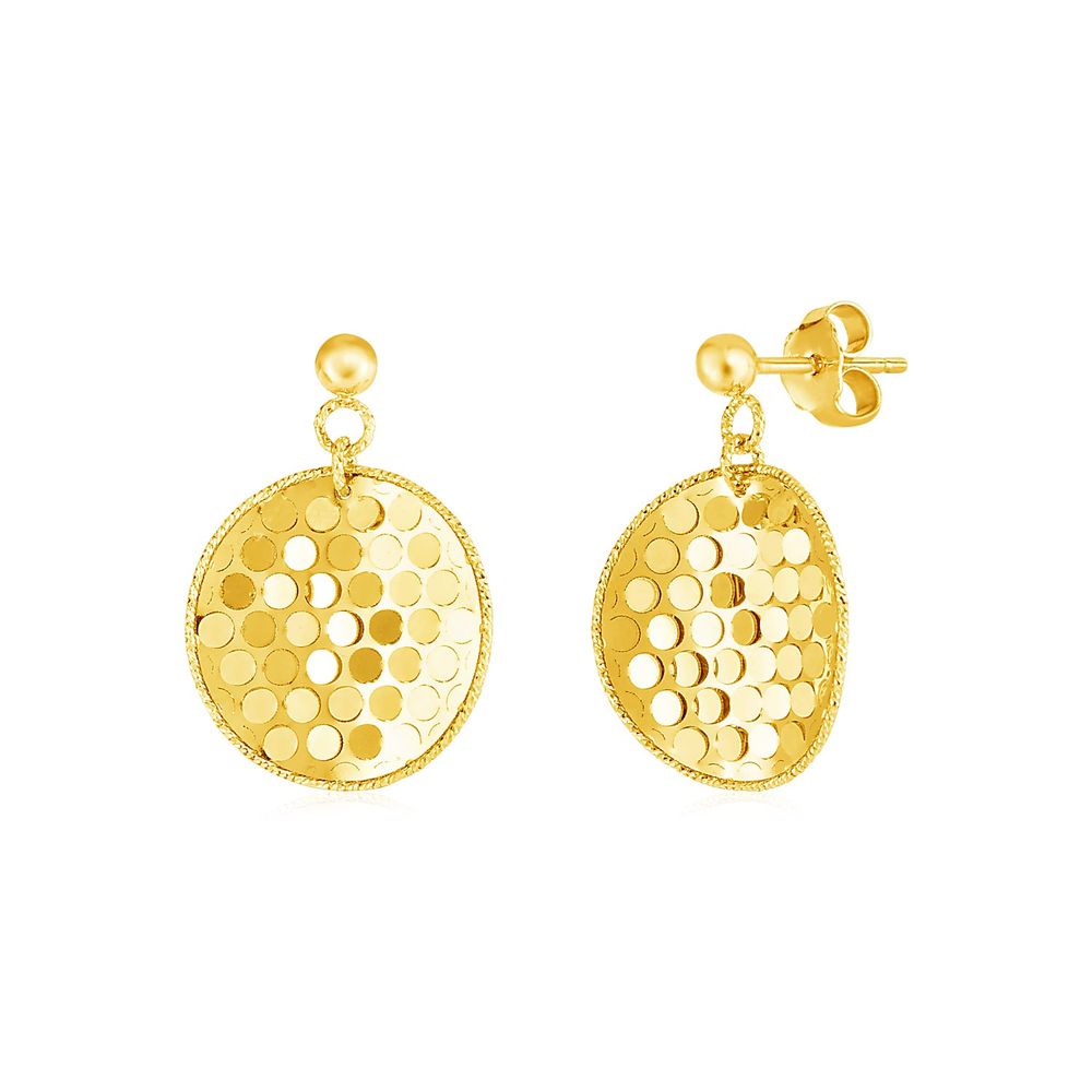 14 Karat Gelbgold Textured Round Drop Ohrringe