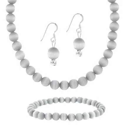 Sterling Silber Grau Katzen Auge Perlen Dangle Ohrringe, Armband, Halskette Schmuckset